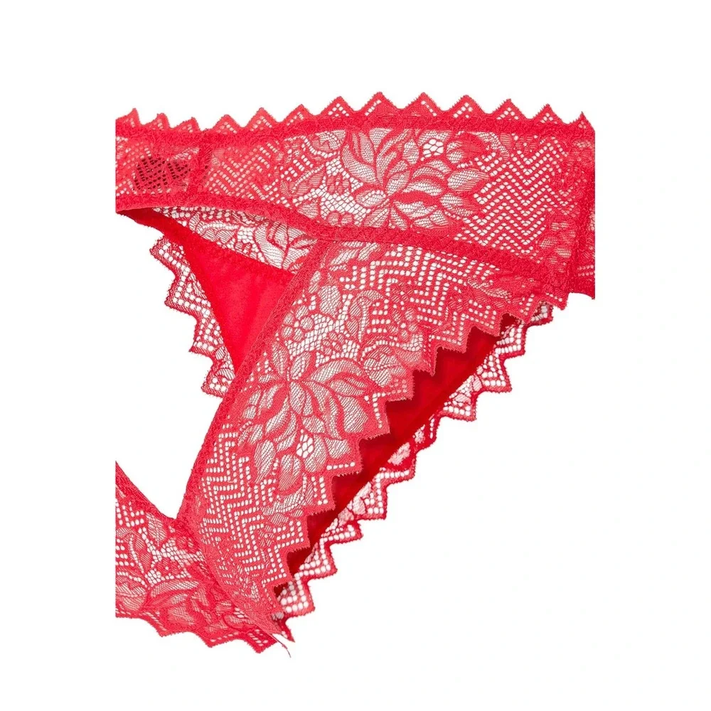 Cosabella‎ Red Floral Lace Open Back Cutout Cheeky Panties Scalloped Edge New M
